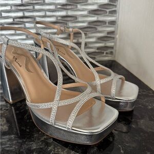 Nina Silver High-Heeled Sandals with Platform